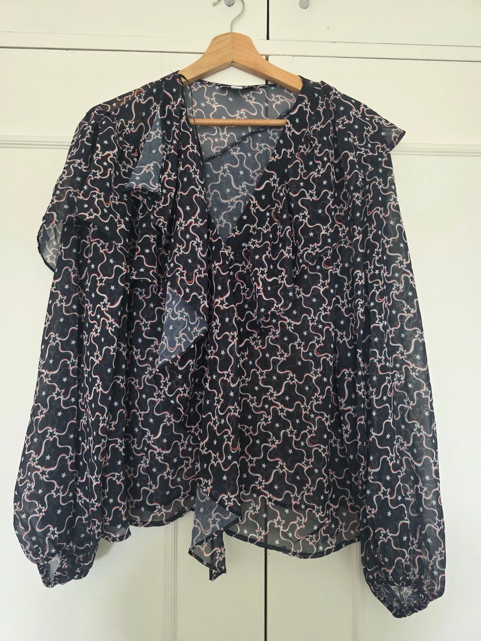 Asymmetric Ruffled Blue Red White Blouse | Topshop | Size 42 – photo 3